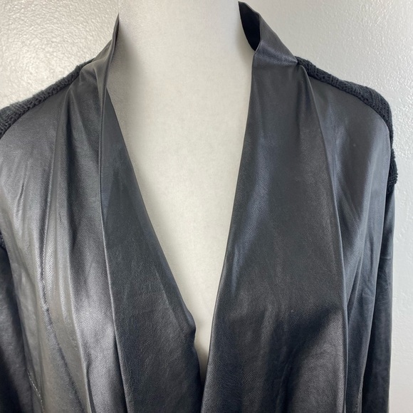 Melissa McCarthy Seven 7 Black Faux Leather Ribbed Knit Cardigan Sweater Small - Picture 12 of 16